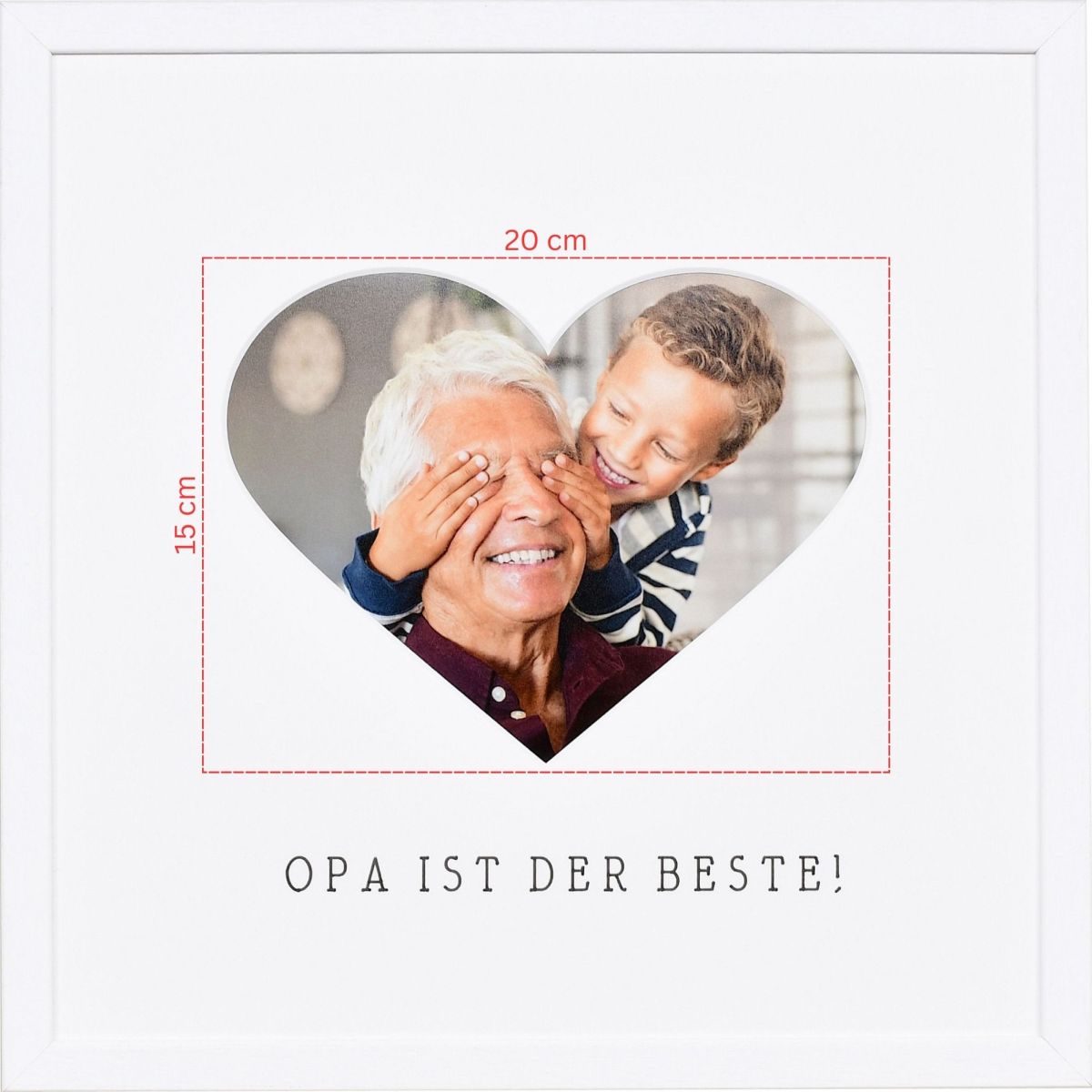 Skizze eines Fotos fÃ¼r ein herzfÃ¶rmiges Passeparpartout in weissem Bilderrahmen 30x30